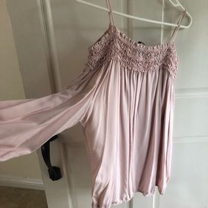 Off the shoulder baby pink ruffled top shirt